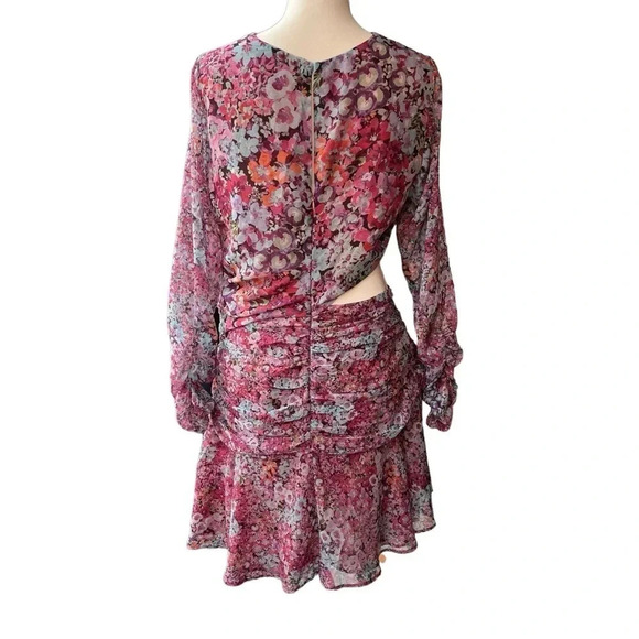 Zara (NWT) Floral Print Pink Mini Dress with Side Cut Out Size X-Large - Picture 5 of 10